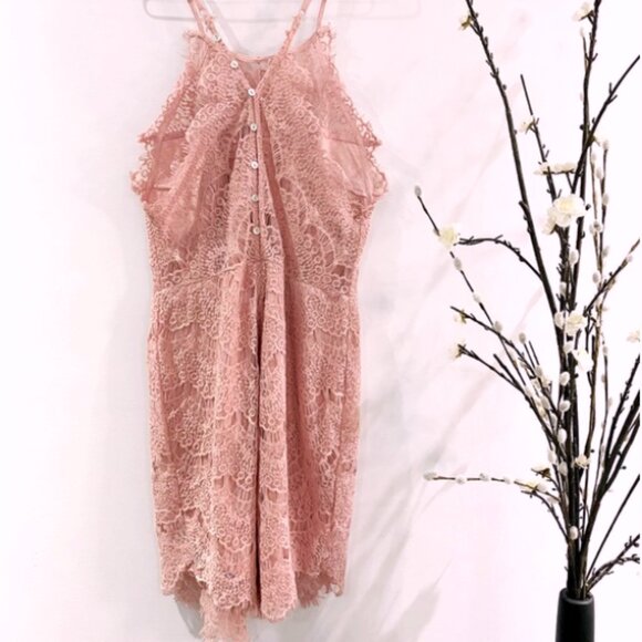 Stunning! Free People She's Got It Lace Slip Dress High Neck in Pink - Picture 7 of 11